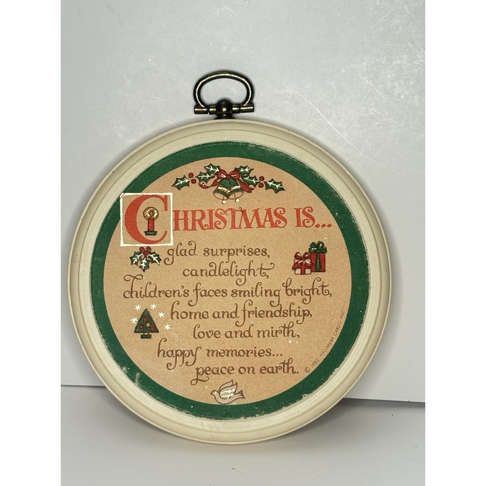 Vintage Hallmark Christmas Round Plaque DE9028 1982 "Christmas Is..."